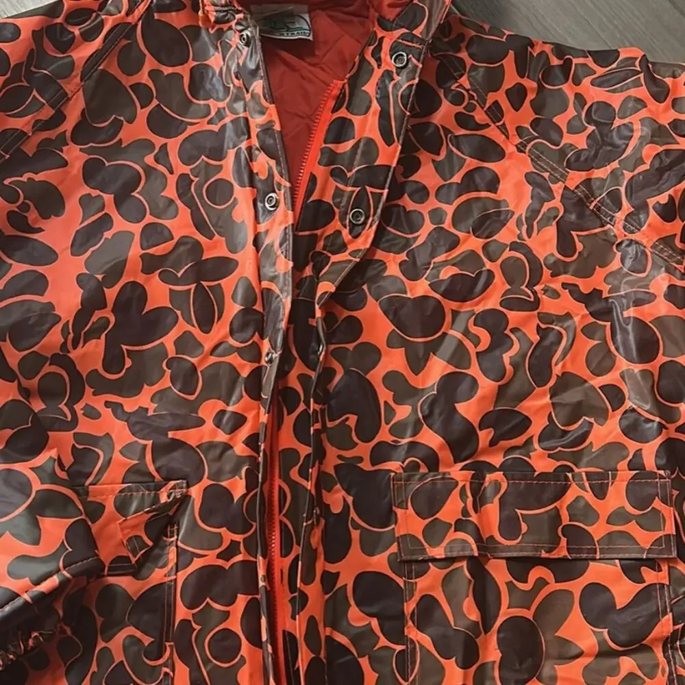 Lake 'N Trail Vinyl Camo Quilted Rain Jacket, Size XL, Vintage